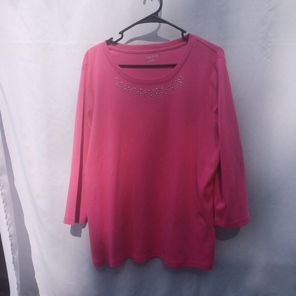 Studio Works woman's XL pink long sleeve Tee with jewel embellishments - Picture 1 of 4